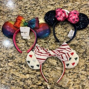 Disney Multicolor, Pink, and Red Minnie Mouse Ears Headbands. Set of 3